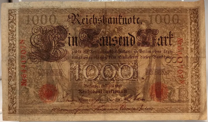Alter Geldschein 1000 Mark Reichsbanknote Reichsbankdirektorium Berlin 1910 zirkuliert 3 - Bild 3