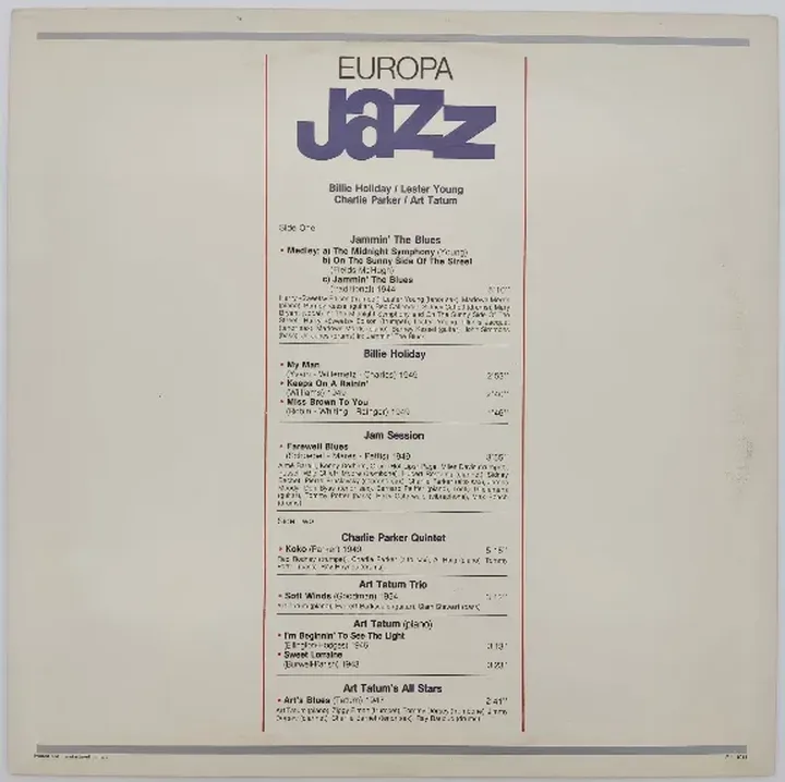 Vinyl LP - Europa Jazz - Holiday, Young, Parker, Tatum  - Bild 2