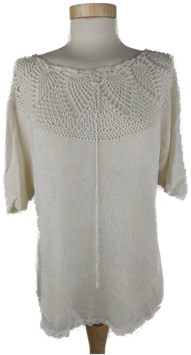 Pullover kurzam mit Rundhalsausschnitt, gestrickt, weißes Garn, Größe 40/42 (geschätzt) - Bild 1