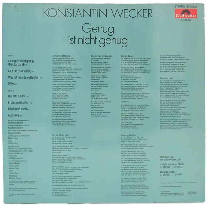 Vinyl LP - Konstantin Wecker - Genug ist nicht genug - Bild 2