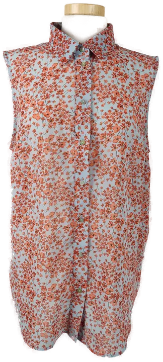 H&M Damen Bluse hellblau + orange/rot geblümt - M/38 - Bild 1