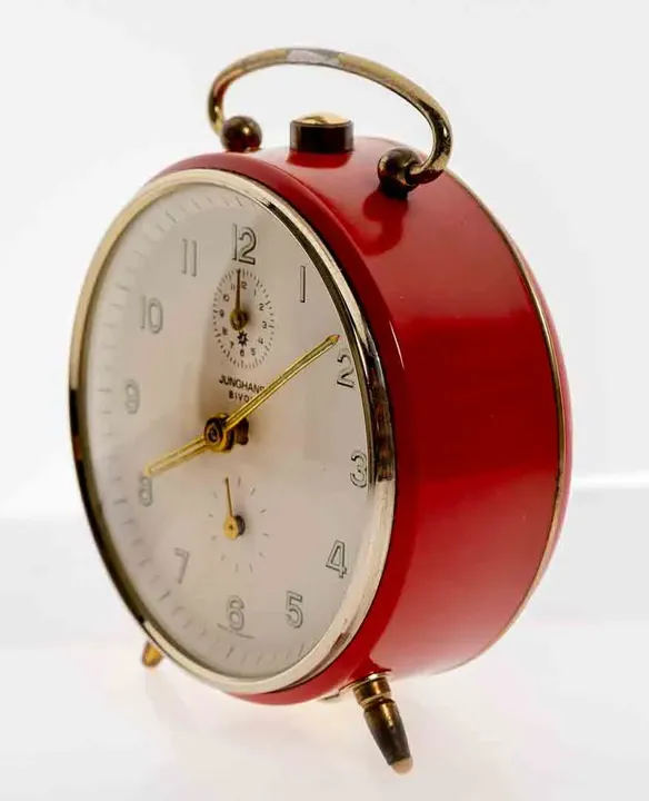 JUNGHANS Bivox Mechanische Vintage Tischuhr mit Wecker-Funktion in rot-gold - Bild 2