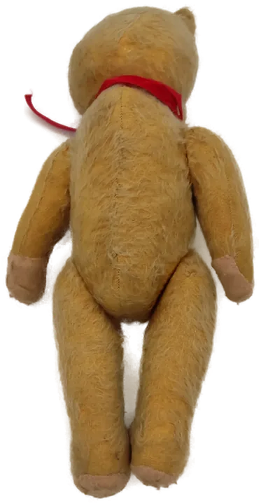 Alter Teddybär hellbraun mit roter Schleif hart gestopft im stehen 44 cm  - Bild 8