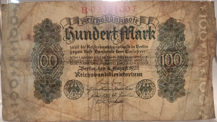  Alter Geldschein 100 Mark Reichsbanknote Reichsbankdirektorium Berlin 1922 zirkuliert 3/4 - Bild 3
