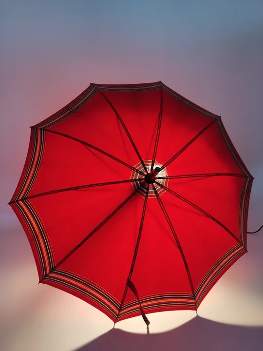 Vintage-Sonnenschirm / Damenschirm - rot mit bunten Streifen - Bild 2