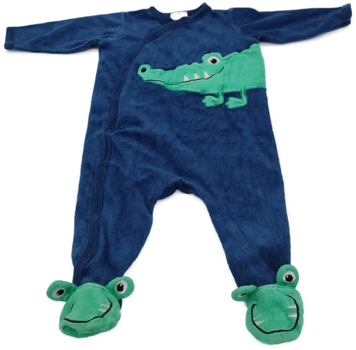 H&M Baby Jungen Pyjama, blau/grün, Größe 62, Frottee, mit Druckknöpfen - Bild 1