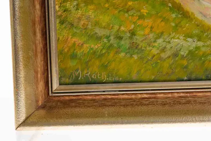 Bild M. Roth Landschaftsgemälde im Goldrahmen, 20. Jh. Pleschingerau - Bild 3