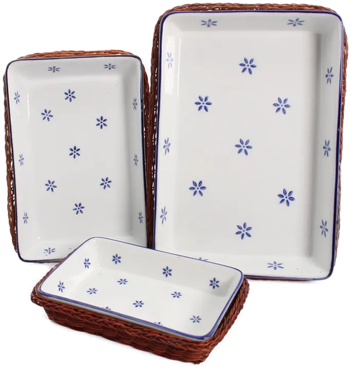 Vintage Keramik-Kasserollen mit Weidenkörben – 3-teiliges Set - Bild 1