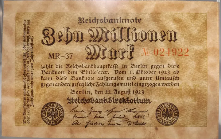 Alter Geldschein 10 Millionen Mark Reichsbanknote Reichsbankdirektorium Berlin 1923 zirkuliert 3  - Bild 3