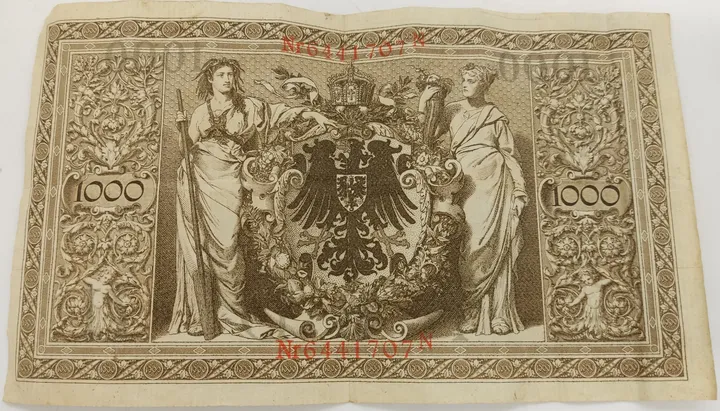 Alter Geldschein 1000 Mark Reichsbanknote Reichsbankdirektorium Berlin 1910 zirkuliert 3 - Bild 2