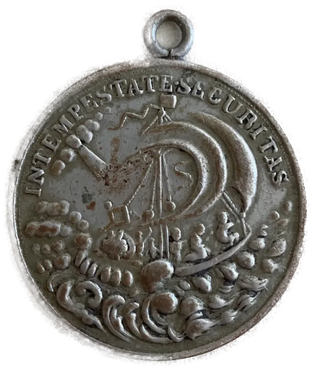 Rarität. silberne Medaille, Heiliger Georg tötet Drachen, Rückseite Schiff - Sammlerstück - Bild 2