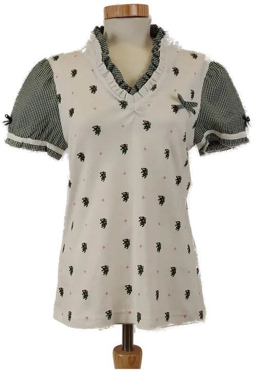 Damen Trachten T-Shirt, kurzarm, grün-weiß, mit Steiermark Wappen, Gr. M - Bild 1