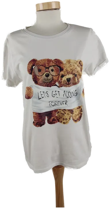Damen T-Shirt Kurzarm, Weiß mit aufgedruckten Teddybären, Gr. M - Bild 1