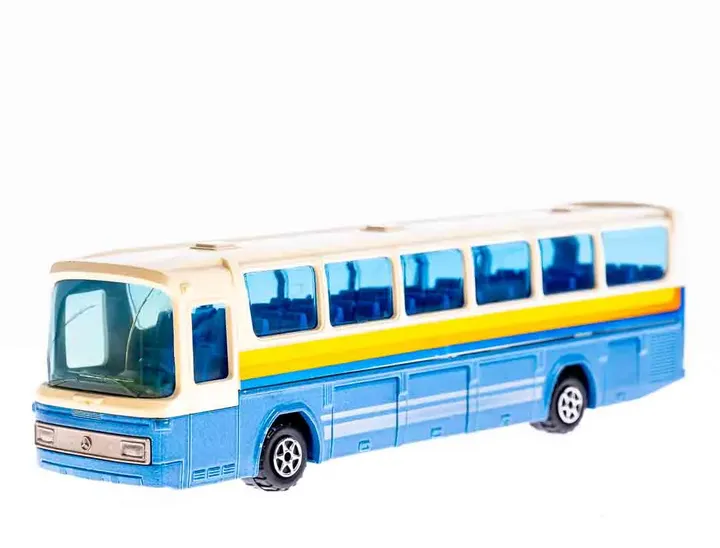 Majorette Mercedes blau/weiß/orange/gelb 1:55 - Bild 1