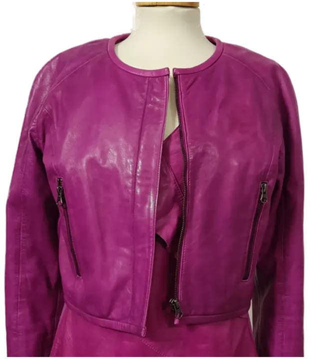 Cigno Nero Damen Zweiteiler Kleid mit Jacke aus Leder in pink Gr.36 - Bild 8