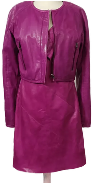 Cigno Nero Damen Zweiteiler Kleid mit Jacke aus Leder in pink Gr.36 - Bild 1