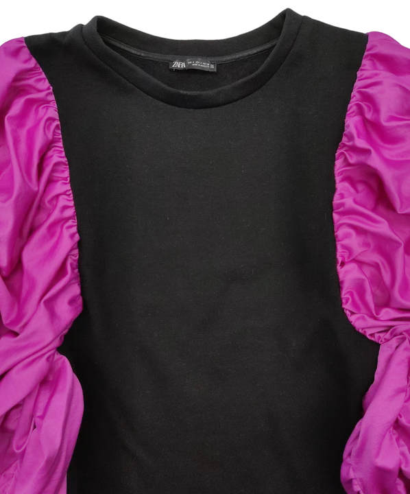 Zara Damen Pullover mit Puffärmeln schwarz/violett - Gr. EU S  - Bild 4