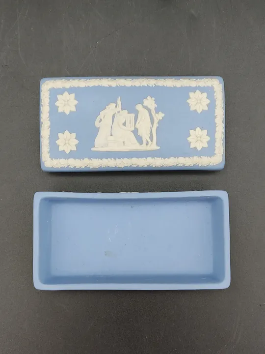 3er Set - Vintage Wedgwood Jasperware Schmuckdosen - blau/weiß - Bild 6