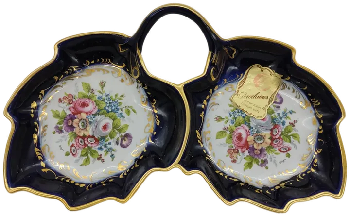 Limoges Doppel-Schale mit Blumenmuster und Goldrand Breite ca 24cm - Bild 1