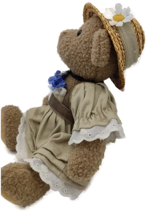 Teddy Bär mit Kleid und Strohhut Vintage - Bild 3