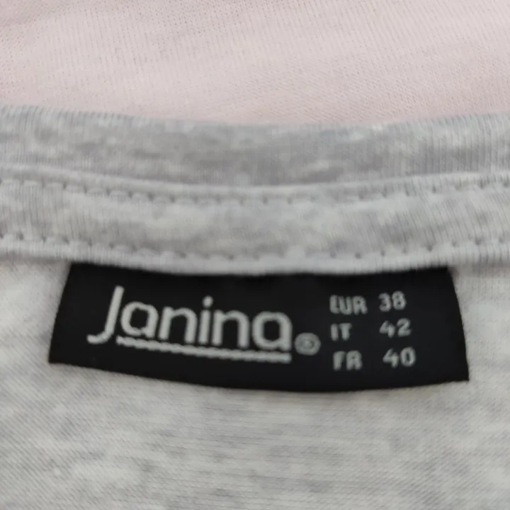 Janina Damen Langarmshirt - grau rosa gestreift mit Aufdruck - Gr. 38 - Bild 4