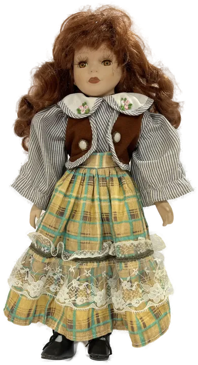 Sammelpuppe mit Puppenständer 40 cm kariertes Kleid - Bild 1