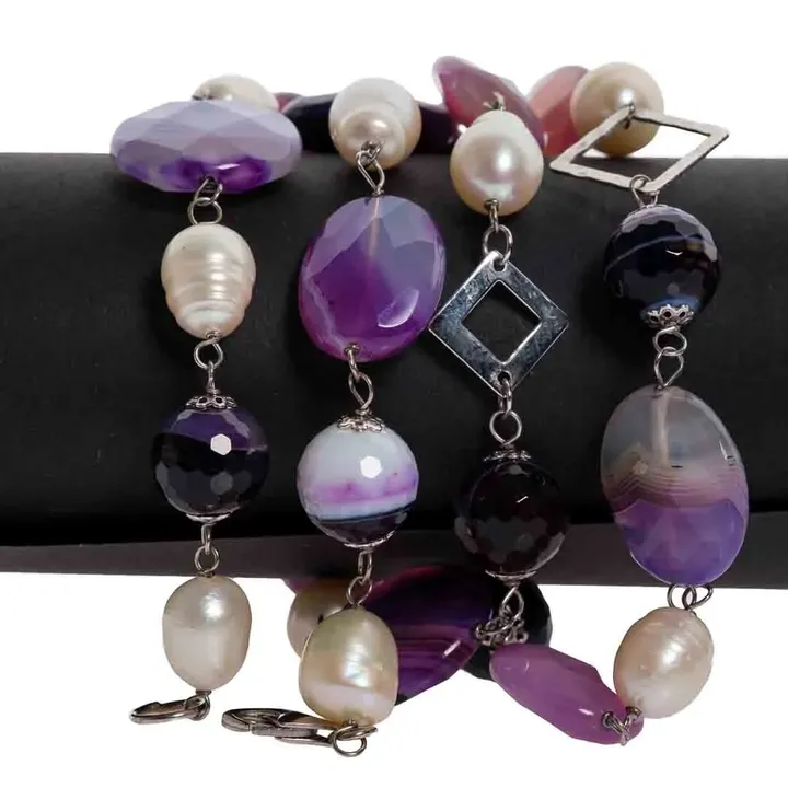 Hochwertige Vintage Halskette mit facettiertem und klaren Amethyst, Süßwasser Perlen, Sterling Silber 925  - Bild 1
