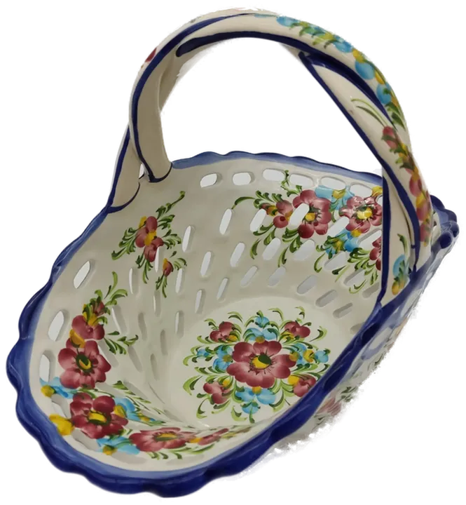 Vintage Obst- Blumenkorb Keramik mit Blumendekor - H/21 cm - Bild 2