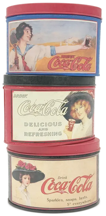 Coca Cola Boxen aus Metall Set 3tlg. oval mehrfärbig  - Bild 1
