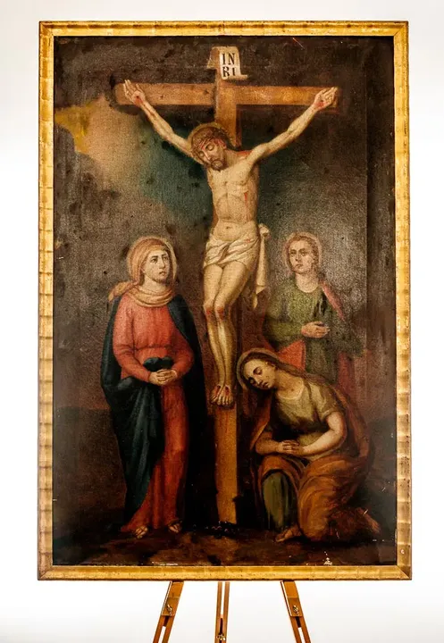 Sakral-Gemälde auf Leinwand im Holzrahmen Kreuzigung Christi - Bild 1