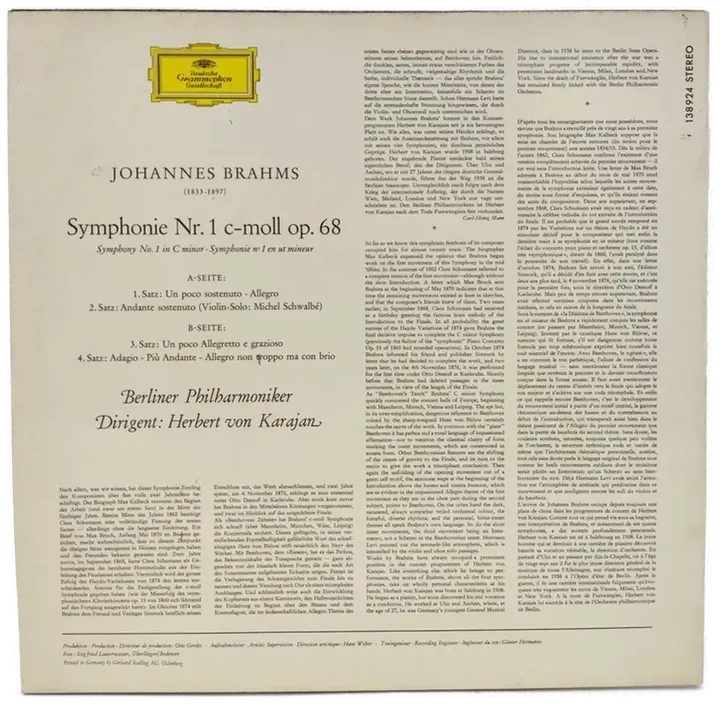 Vinyl LP - Brahms, Herbert von Karajan, Berliner Philharmoniker - Symphonie Nr. 1 - Bild 2