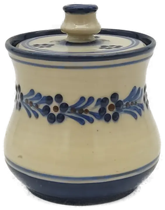 Zuckerdose aus Keramik mit blauem Blumenmuster  - Bild 1
