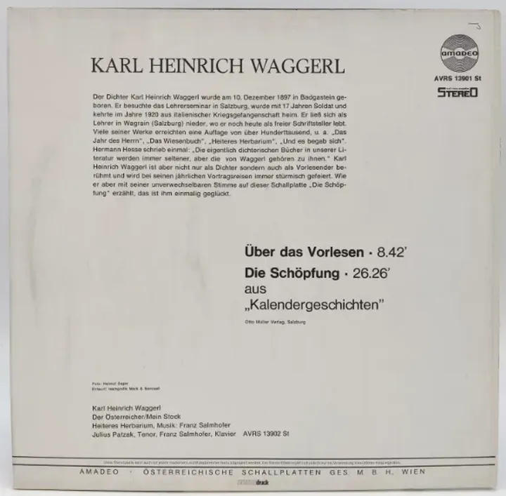 Vinyl LP - Karl Heinrich Waggerl - Die Schöpfungsgeschichte, Über das Vorlesen - Bild 2
