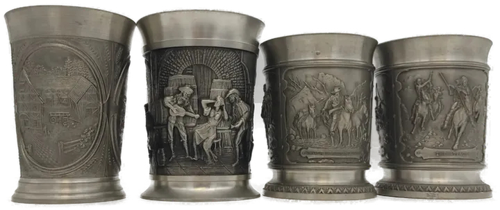 Zinnbecher Set mit Relief, 4 Stück, ca. 9–10 cm - Bild 1