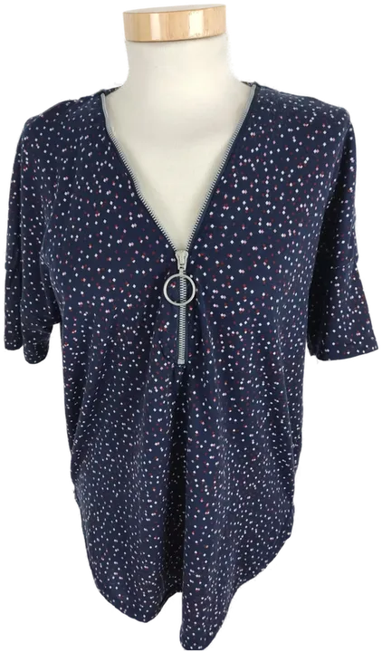 Damen T-Shirt Janina mit V-Ausschnitt und Zipper, blau gemustert, Größe 36 - Bild 1