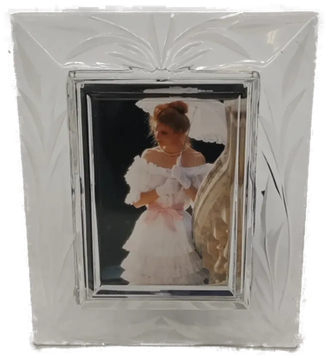 Vintage Kristallbilderrahmen mit geätzten Blätternmuster, Glas-Schreibtisch-Bilderrahmen - Bild 3