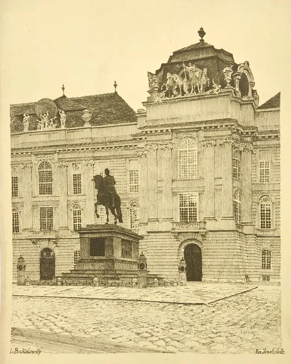 Ludwig Bakalowits - Lithographie - Am Josefsplatz Wien  - Bild 2