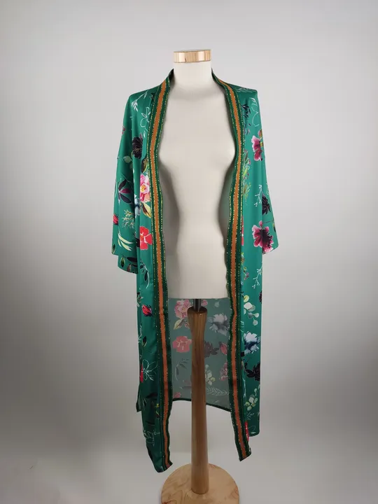 Damen Kimono mit Bindegürtel, Blumenmuster Grün, Gr. M - Bild 1