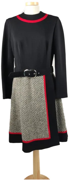 Vintage-Winterkleid mit Gürtel schwarz-rot-grau - L/40 - Bild 4