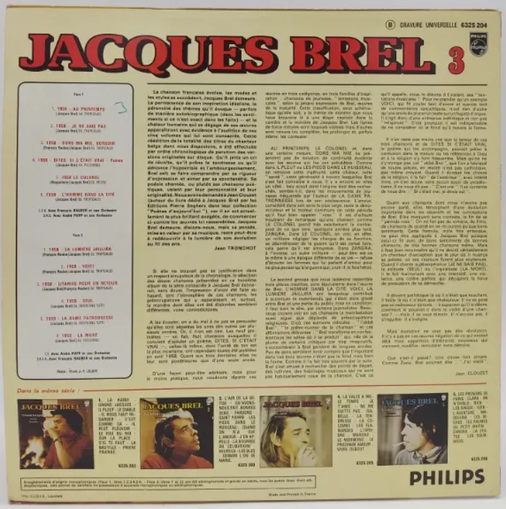 Vinyl LP - Jacques Brel - 3 Au Printemps  - Bild 2