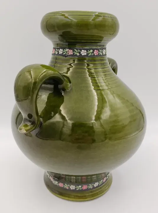 bauchige Vase/ Krug grün mit Stoffband  - Bild 2
