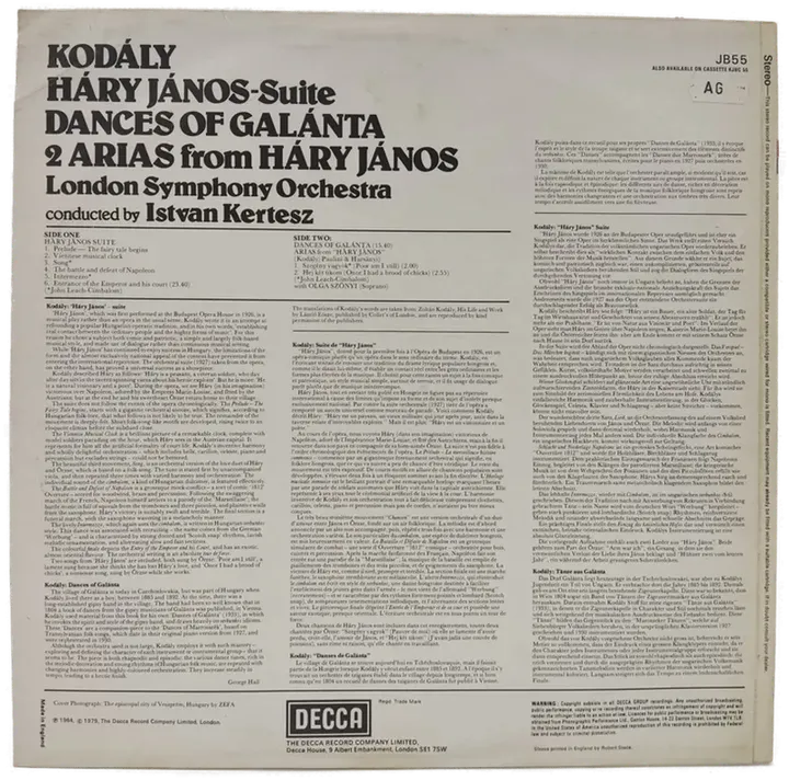 Vinyl LP - Kodaly, Istvan Kertesz - Hary Janos-Suite / Dances of Galanta - Bild 2