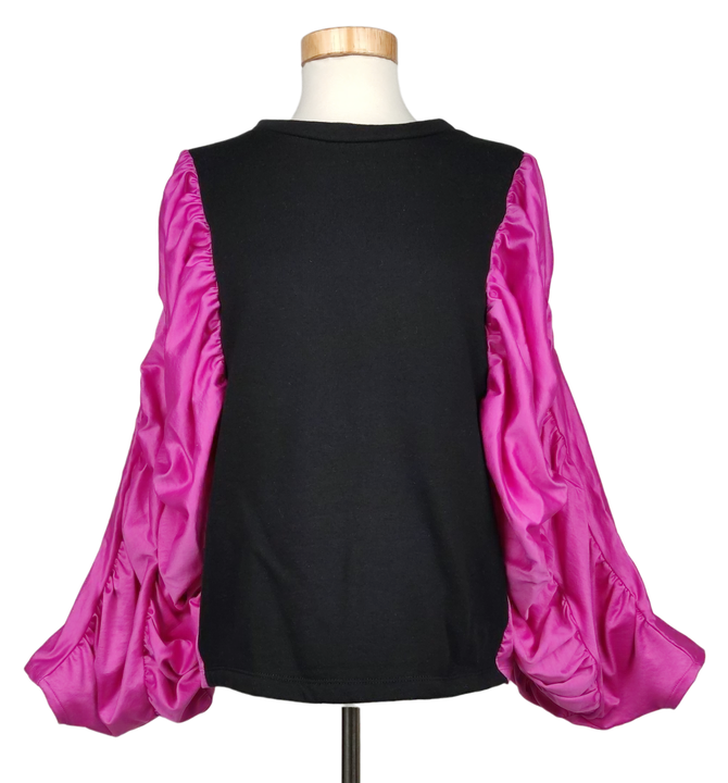 Zara Damen Pullover mit Puffärmeln schwarz/violett - Gr. EU S  - Bild 1