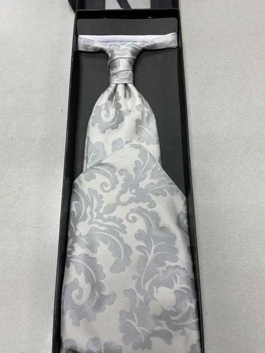 Maserhand - The Dress Code - Krawatte mit Einstecktuch - grau-weiß - Bild 3