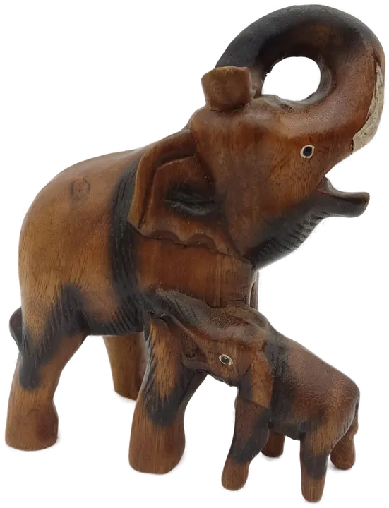 Elefantenmama mit Baby Holz braun Gr. ca. 22 cm - Bild 1