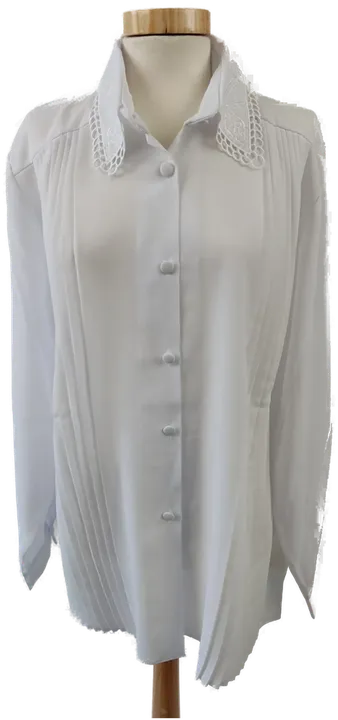 Damen Bluse weiß gestrickter Kragen, Faltenmuster - XL - Bild 1