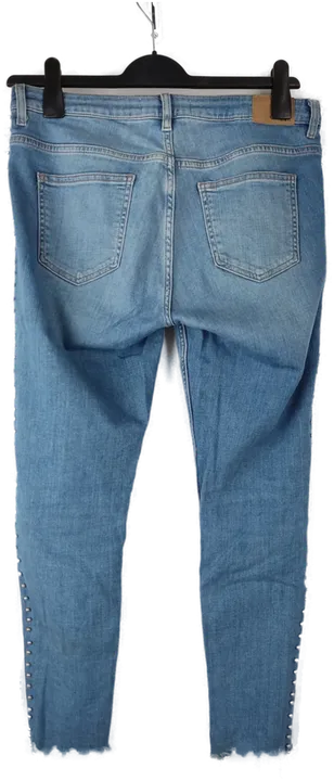 Jeans 'ZARA' lang mit Perlen und Fransen, blaumeliert, Größe 40 - Bild 2