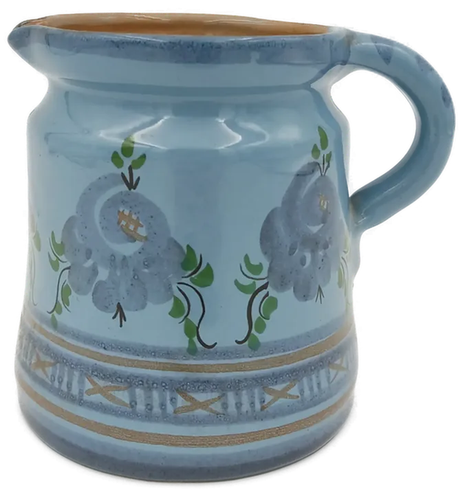kleiner Wasserkrug aus Keramik blau mit Musterung  - Bild 4