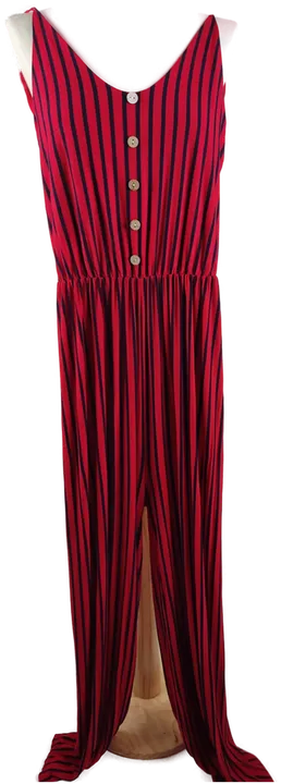 Damen Jumpsuit Ärmellos, rot mit blauen Streifen und Knopfdetail, Gr. M - Bild 1