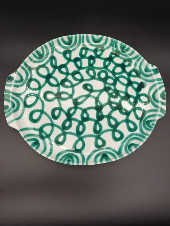 Gmundner Keramik Platte mit Griffen grüngeflammt (Durchmesser 30cm) - Bild 3